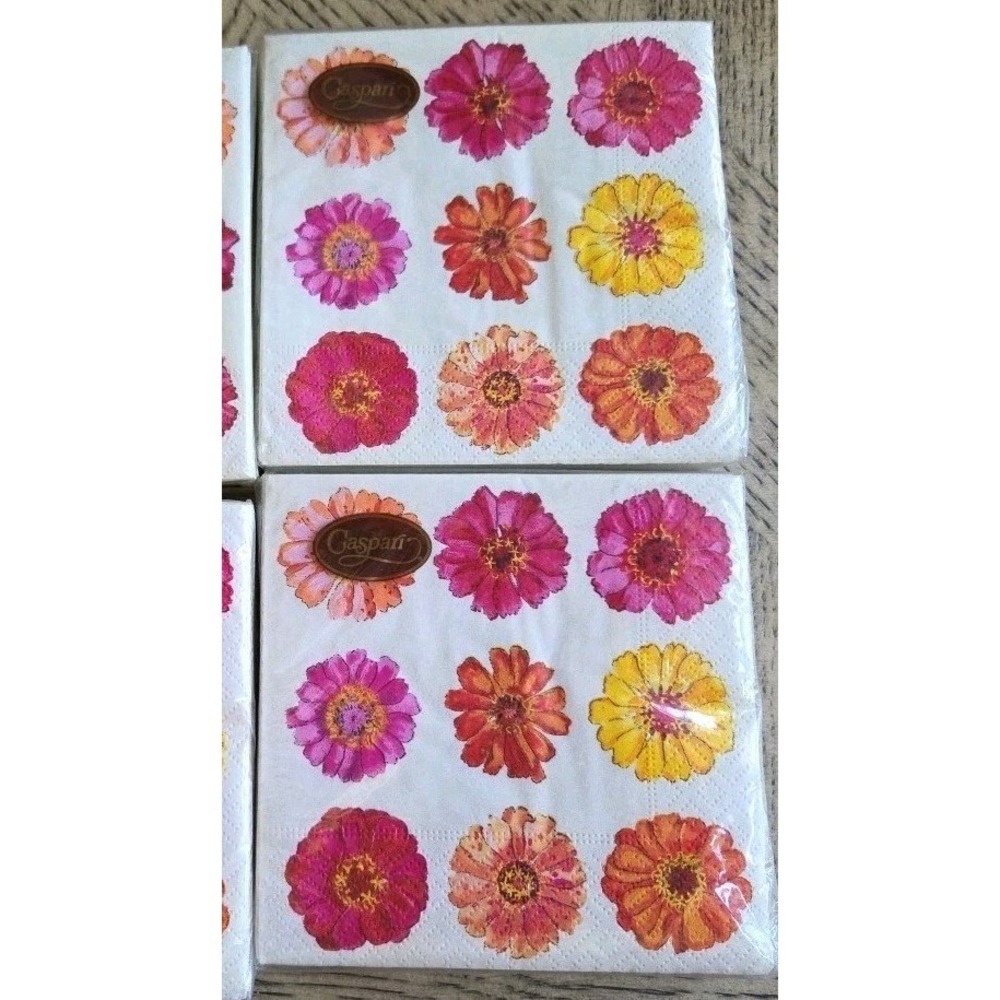 Caspari Napkins Flowers ZINNIA Paper Cocktail Napkins Vintage Lot Of 2 New NOS